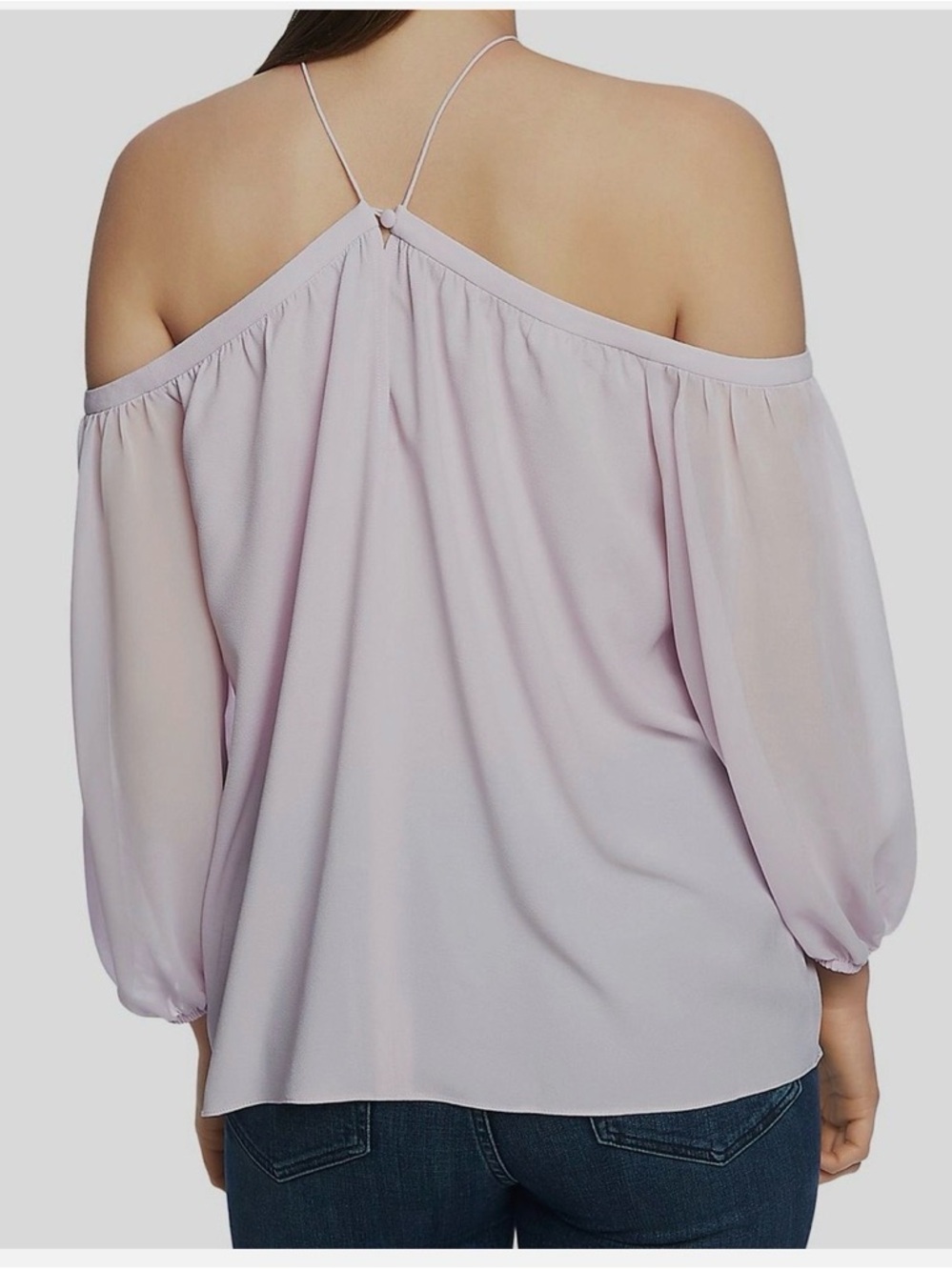 Light Lavender Off-Shoulder Chffon Blouse with Strappy Neck. NWOT - Picture 2 of 5